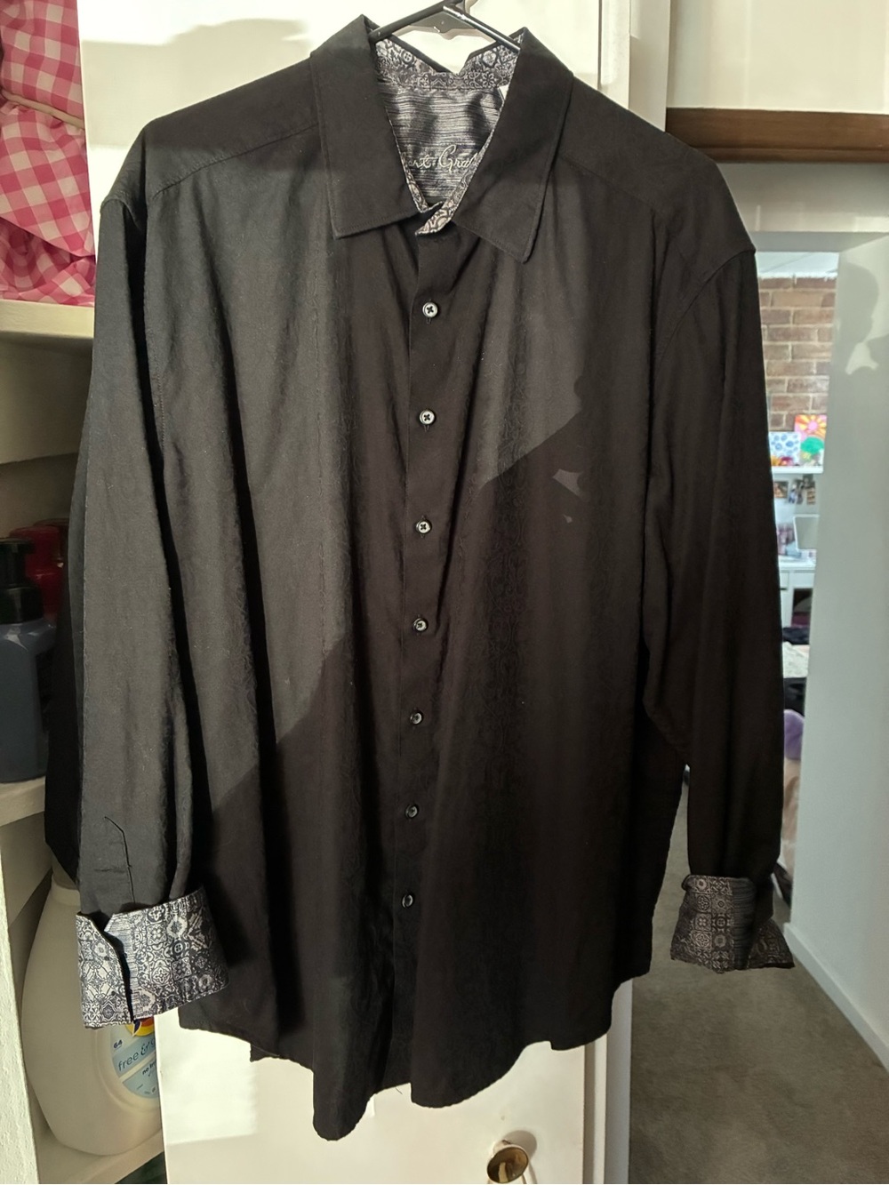 Robert Graham Black Button-Down Shirt with Patterned Cuffs
